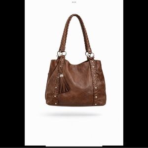 Brighton Brown Pebbled Leather Shoulder Bag Braided Straps Silver Hardware